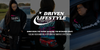 Driven Lifestyle Streetwear advertisement with person wearing branded hoodie and car in background
